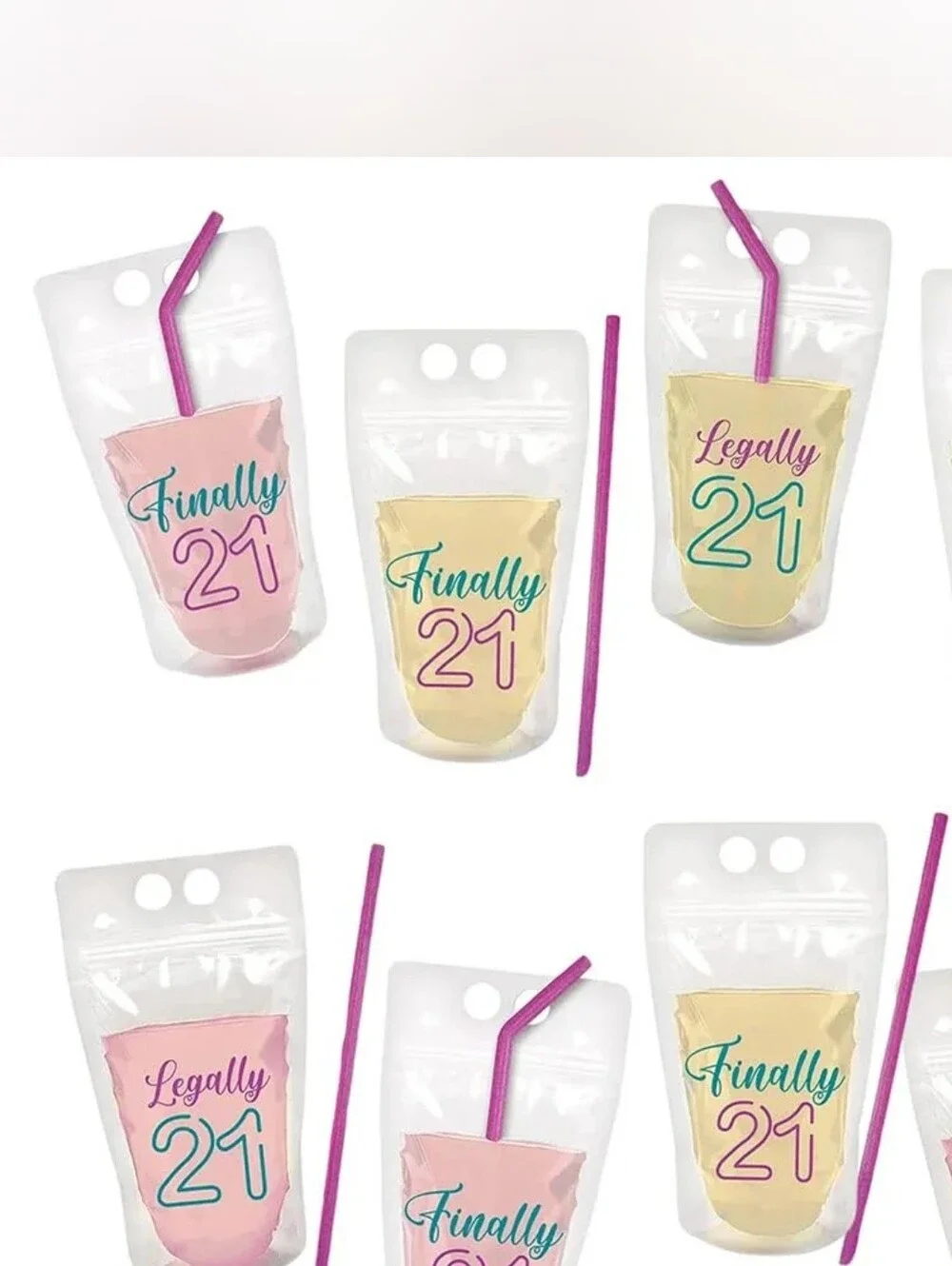 Birthday 'Finally 21' Drink Pouches - Pink & Gold